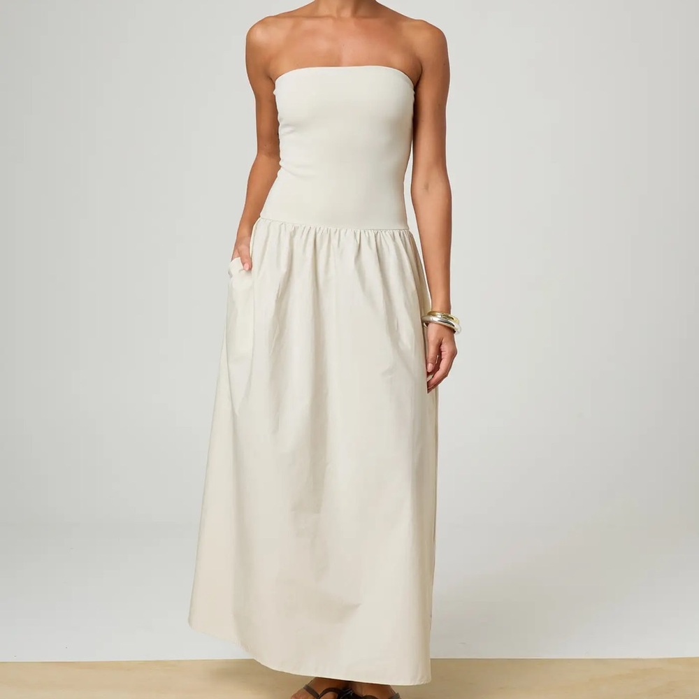 Glassons Tan Strapless Flowy Maxi Dress